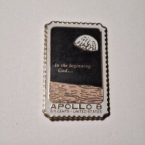 VINTAGE NASA APOLLO 8 "IN THE BEGINNING GOD..." EARTHRISE SIX CENTS USPS PIN